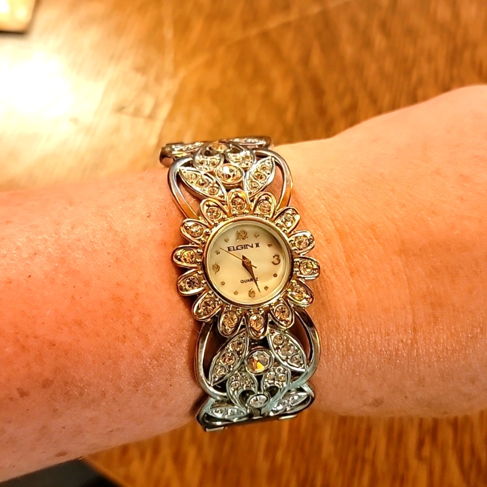 Elgin II Rhinestone Cuff Watch - Picture 5 of 9